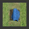 Wooden Logs With Stone Slab Covered On Green Grass Surface