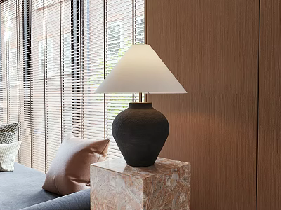 Modern Interior Table Lamp On Marble Table With Wooden Wall Background 3d model
