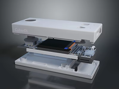 CyberPi Electronic Device Exploded View With Internal Circuit Board Display Screen And White Casing 3d model