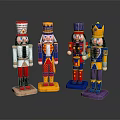 Set of Colorful Nutcracker Dolls with Traditional Soldier and King Costumes on Wooden Bases