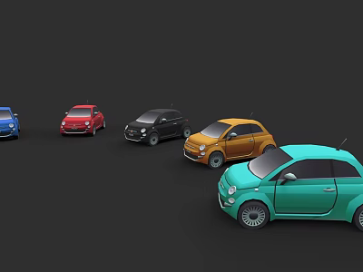 Colorful Small Retro Style Cars in Blue Red Black Orange and Teal 3d model