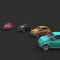 Colorful Small Retro Style Cars in Blue Red Black Orange and Teal
