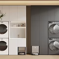 Modern Laundry Room Design With White Dark Gray Cabinets And Appliances