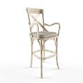 Rustic Wooden Bar Stool With Cross Back Design And Gray Upholstered Seat
