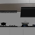Modern Kitchen Interior With Gray Cabinets Range Hood Gas Stove Appliances And Pots