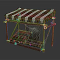 Traditional Rustic Wooden Stall With Red White Striped Awning And Shelf