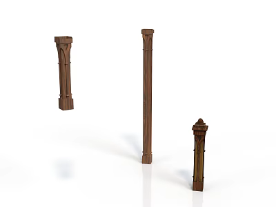 Architectural Wooden Columns With Different Heights And Intricate Carvings In Brown 3d model