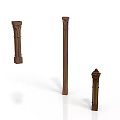 Architectural Wooden Columns With Different Heights And Intricate Carvings In Brown