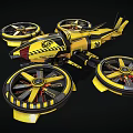 Futuristic Yellow Flying Drone With Four Large Propellers And Black Yellow Color Scheme