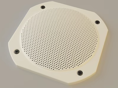 White Audio Speaker With Circular Perforated Grille And Octagonal Frame Fixed By Screws 3d model
