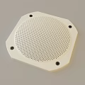 White Audio Speaker With Circular Perforated Grille And Octagonal Frame Fixed By Screws 3d model