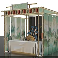 Traditional Craft Display With Bamboo Frame Red Lanterns And Fan Decor