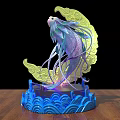 Colorful Decorative Sculpture Featuring Golden Moon Top And Blue Wave Base