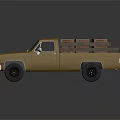Vintage Yellow Pickup Truck With Wooden Crates In Cargo Bed