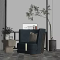 Gray Single Sofa In Modern Interior With Potted Plant And Side Table 3d model