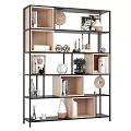 Modern Display Shelf Unit With Wooden Metal Structure Books Decorative Plants And Vases