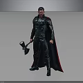 Armored Character With Axe And Black Red Cape Standing On Gray Background