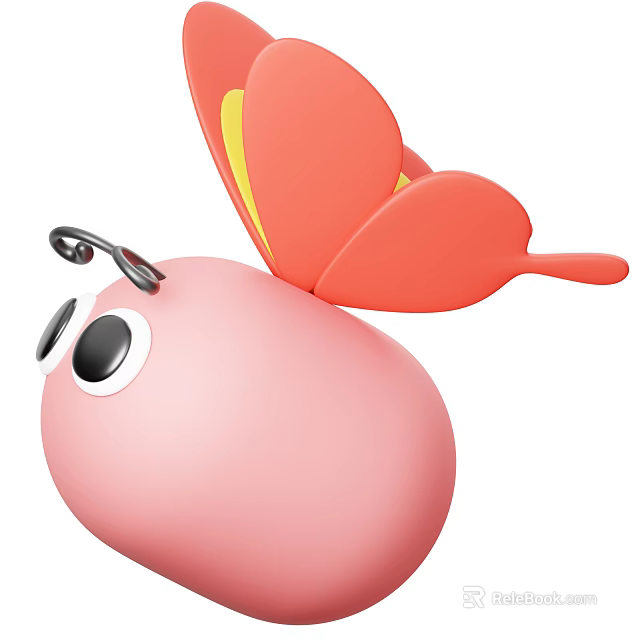 Cartoon Pink Butterfly With Orange Wings And Antennae 3d model 
