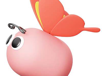 Cartoon Pink Butterfly With Orange Wings And Antennae 3d model