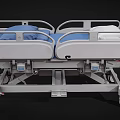 Adjustable Medical Bed With Side Rails Blue Mattress And Mobile Wheels
