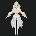 Anime Style Woman With Long Green Hair White Outfit And Light Blue Accents
