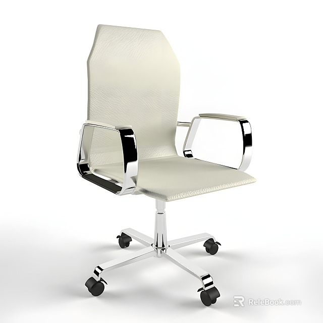 Modern White Leather Office Chair With Metal Armrests And Swivel Wheels For Comfortable Use 3d model 
