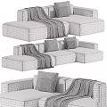 Different Colored Modular Sofas With Throw Blanket And Cushions For Interior Design