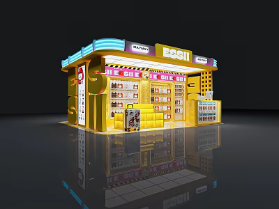 Bright Yellow Modern Creative Brand Specialty Store With Full Product Display And Neon Decorations 3d model