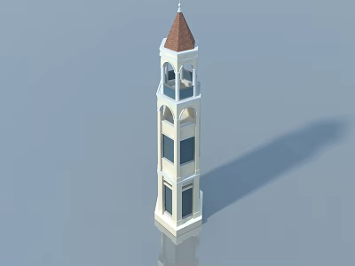 Swing Door Featured In White Tower Structure With Arched Windows And Brown Roof 3d model