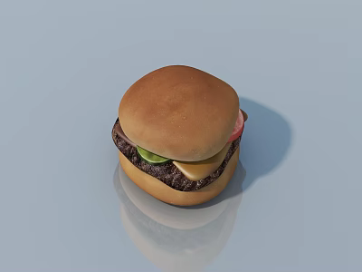 Delicious Juicy Hamburger With Beef Patty Cheese Lettuce And Tomato Bun 3d model