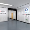 Modern Office Corridor With Company Logos Wall Designs And Gray Flooring