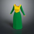 Women's Long Sleeve Dress with Yellow Top and Green Skirt Design