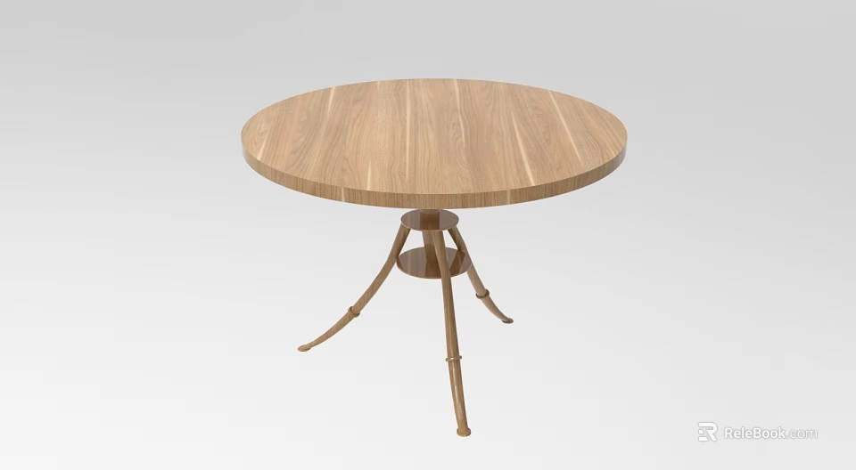 Round Wooden Table with Circular Top and Three Legged Base for Living Room 3d model 