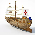 Classic Wooden Sailing Ship with Multiple Masts Colorful Flags and Detailed Deck