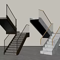Modern Staircase Design With Glass Railings Metal Handrails And Marble Steps