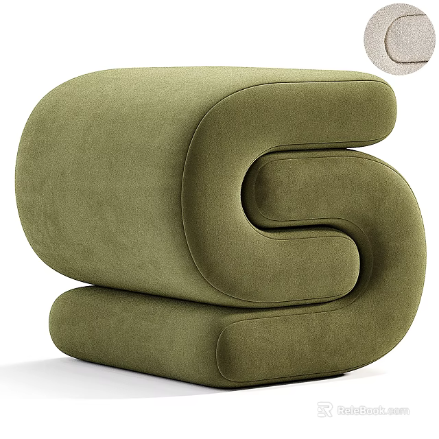 Green Curved Sofa Stool with Unique Modern Design and Soft Comfortable Upholstery 3d model 
