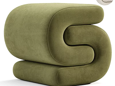 Green Curved Sofa Stool with Unique Modern Design and Soft Comfortable Upholstery 3d model