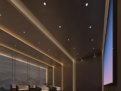 Modern Cinema Interior With Large Projection Screen Comfortable Seats And Mountain View Art 3d model