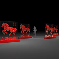 Red Chinese Horse Sculpture Photo Spot With Cultural Inscriptions And Artistic Design