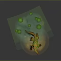 Game Movie Character With Green Orange Skin Sharp Teeth And Lily Pads In Muddy Water