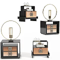 Modern Elegant Bedside Table With Black Copper Drawers And Circular Lamp Design 3d model
