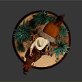 Cowboy Figurine on Horseback Holding Bottle Saddle With Wine Barrel And Green Plants