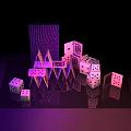 Neon Cyberpunk Scene With Stacked Dice Playing Cards And Purple Pink Lighting