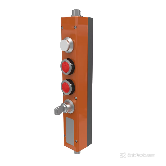 Industrial Control Panel With Orange Panel Silver Knobs Red Buttons And Key Lock 3d model 