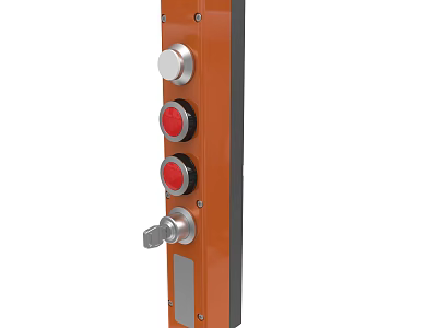 Industrial Control Panel With Orange Panel Silver Knobs Red Buttons And Key Lock 3d model