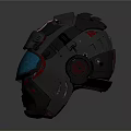 Futuristic Sci Fi Helmet With Mechanical Structure Transparent Visor And Red Blue Accents
