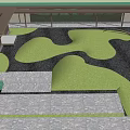 Feature Wall in Garden Landscape Design With Trees and Green Grass Pathway 3d model