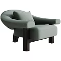 Modern Upholstered Beige Single Sofa With Curved Armrests And Dark Wooden Legs