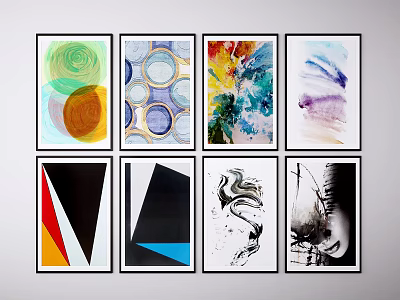 Abstract Paintings Wall Art Collection With Various Styles And Colorful Black White Geometric Textures 3d model