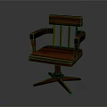 Classic Wooden Leisure Chair with Armrest and Vertical Slat Back on Swivel Base